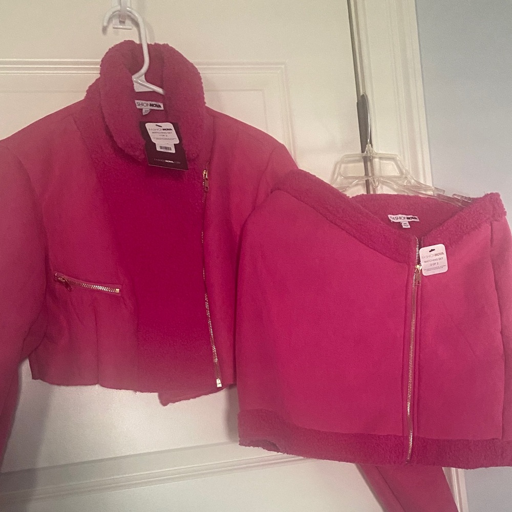 Fashion Nova Fuchsia Jacket and Skirt with Gold Zipper
